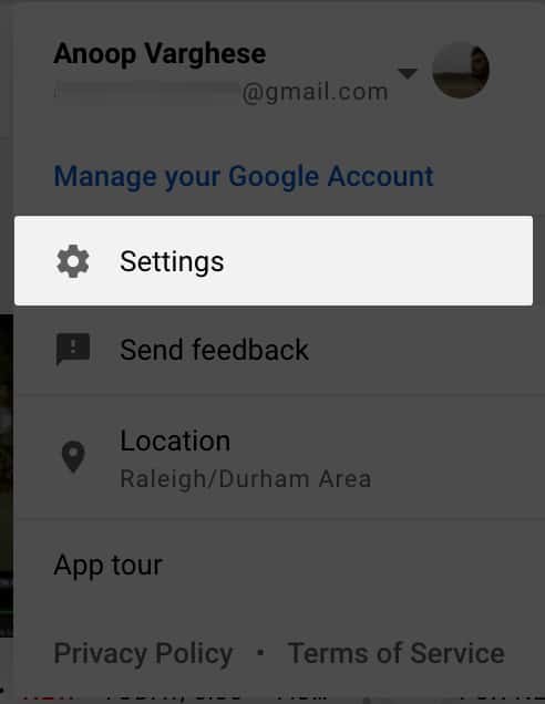 Go to Settings in YouTube app