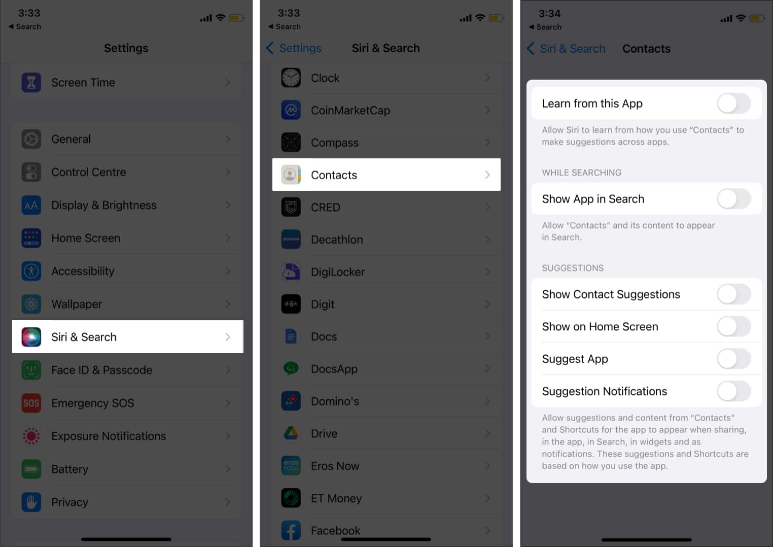 Hide contacts from Spotlight and Look Up search on iPhone