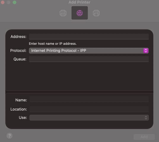 How to add a printer by specifying its IP address