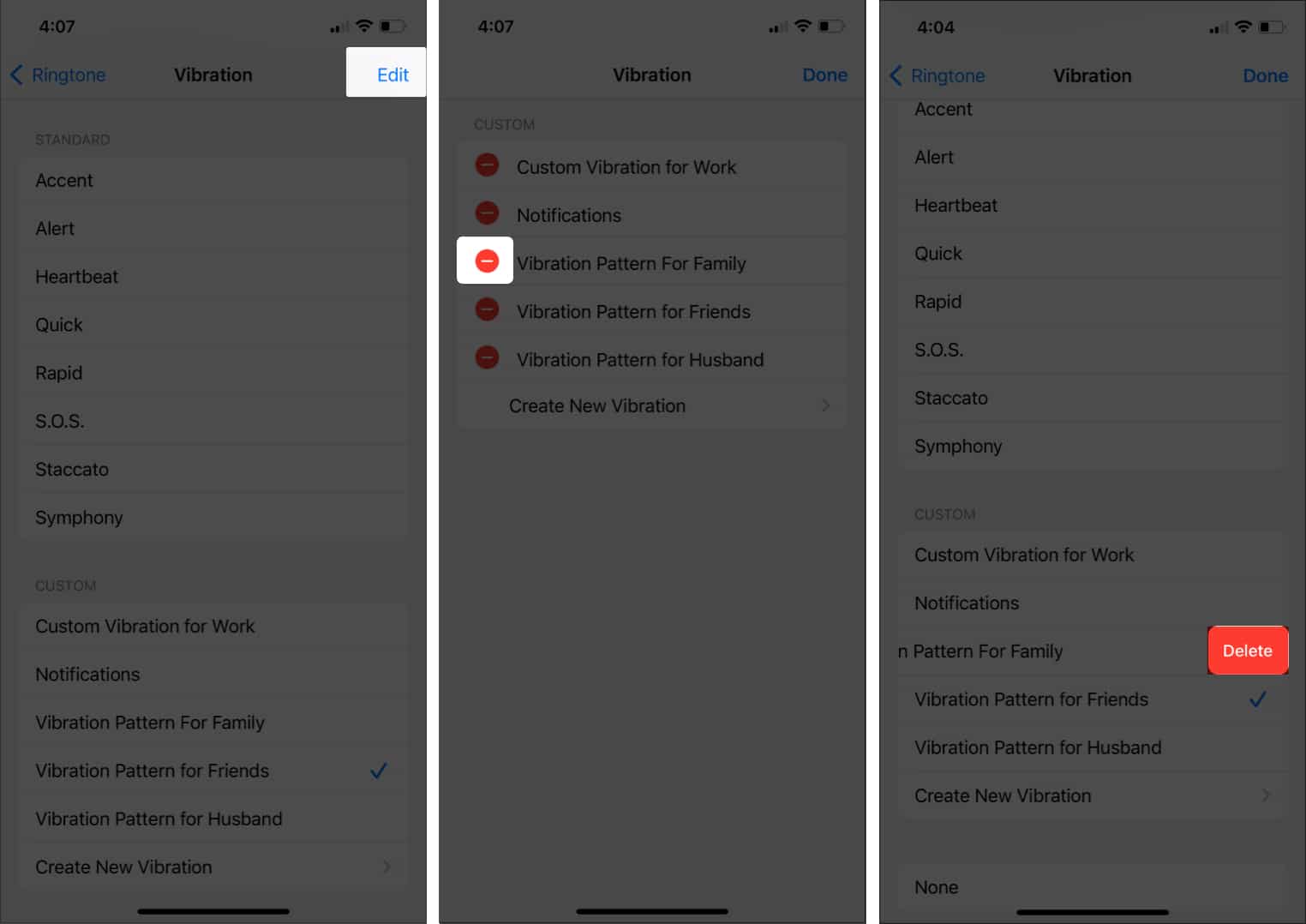 How to delete custom vibrations on iPhone