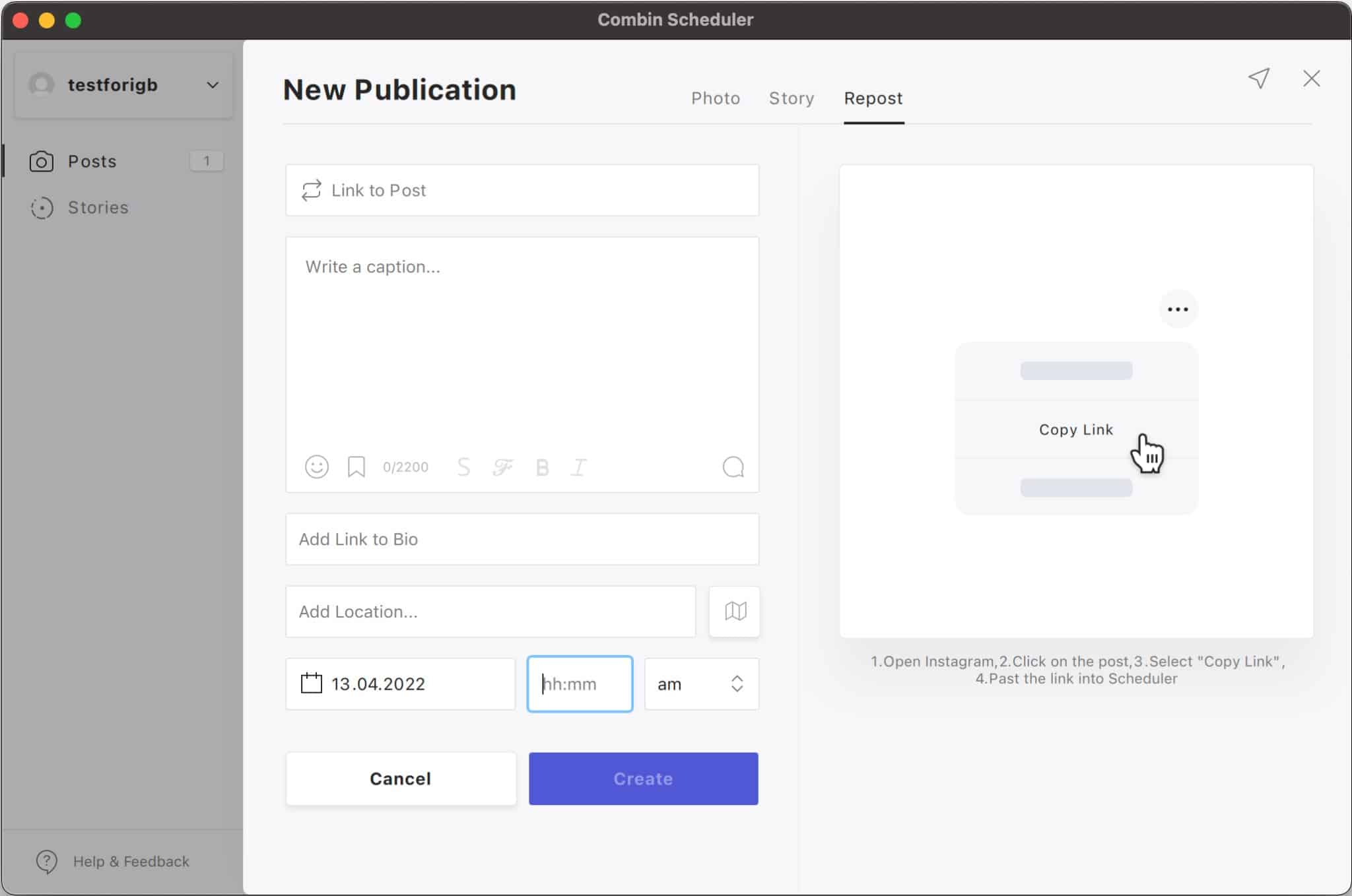 How to schedule a repost through Combin Scheduler