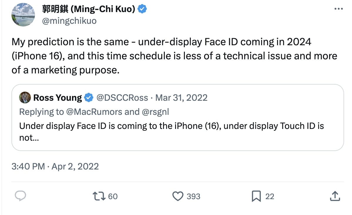 Ming-Chi Kuo replied to Ross Young on Twitter