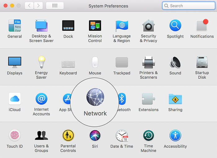 Open System Preferences and click on Network on Mac