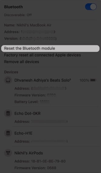 Reset Mac’s Bluetooth module