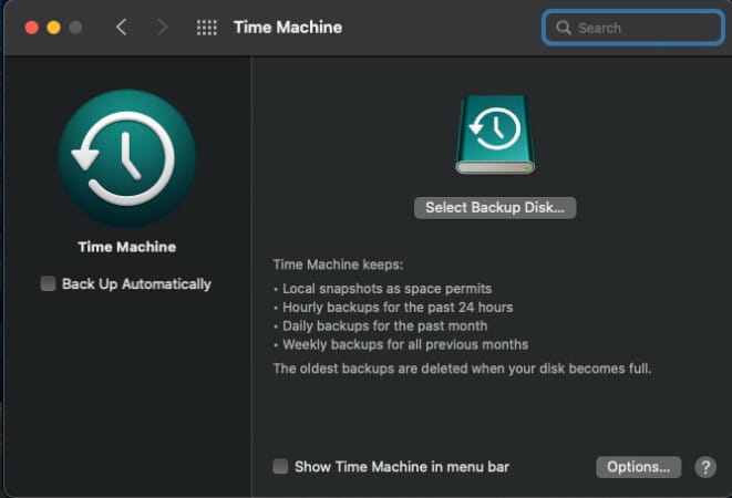 Time Machine to take backup of Mac