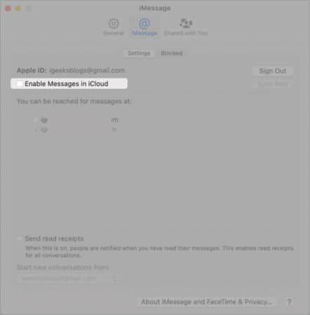 Turn off or on auto sync messages on Mac