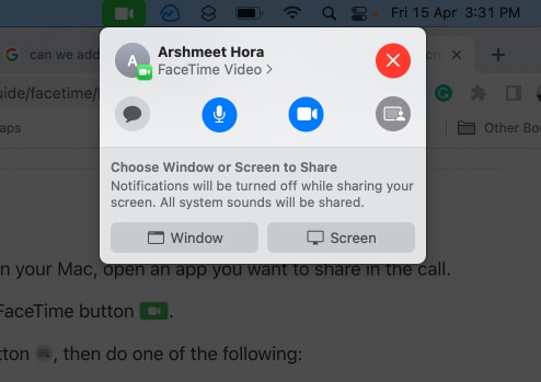 Two modes to share screen on FaceTime on Mac