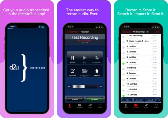 dictate2us Record & Transcribe app for iPhone