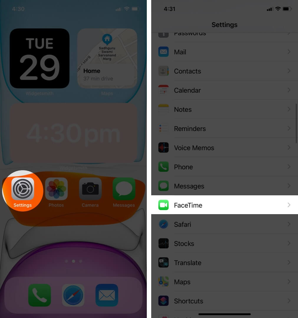 open settings and tap on facetime on iphone
