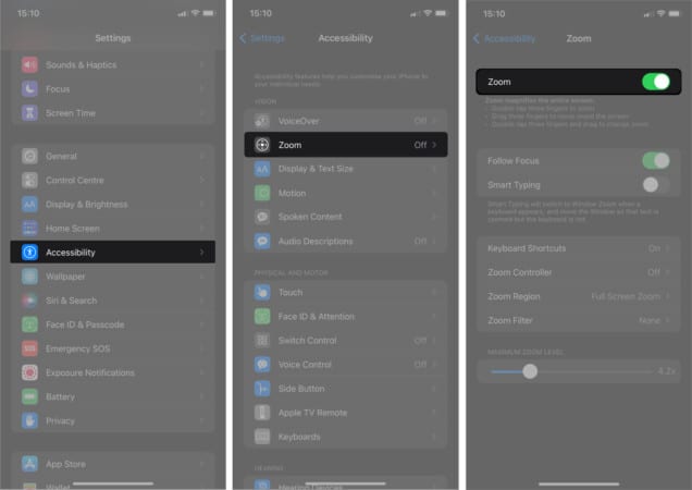 Adjust Zoom level settings on iPhone