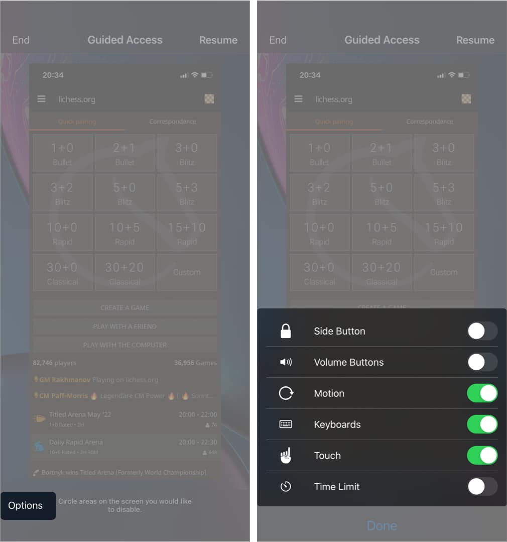 Control features on Guided Access