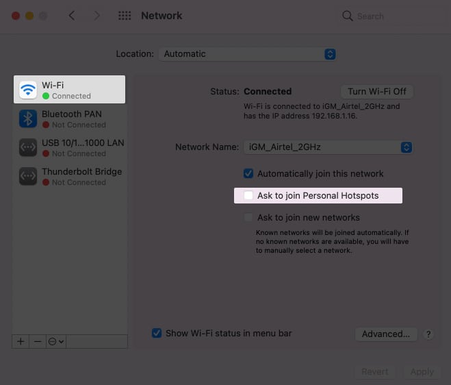 Disconnect Mac from iPhone’s Personal Hotspot