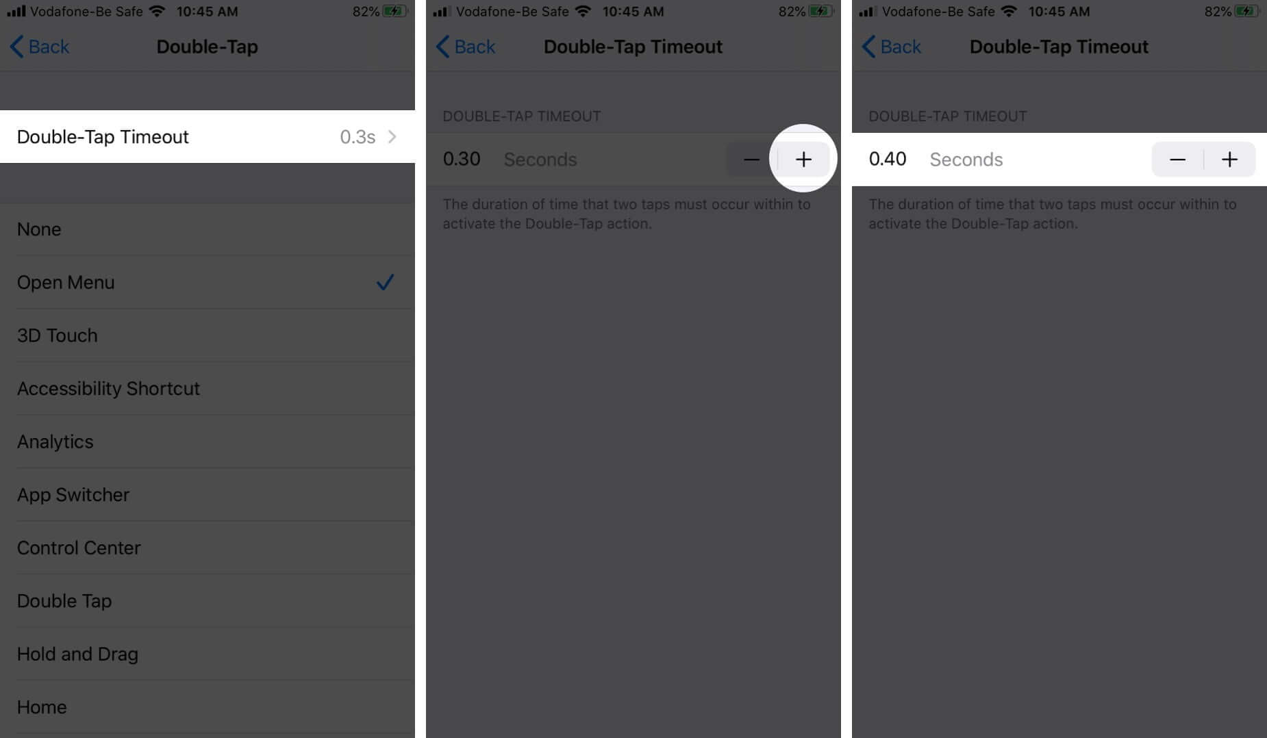 Edit Double-Tap Timeout in AssistiveTouch on iPhone