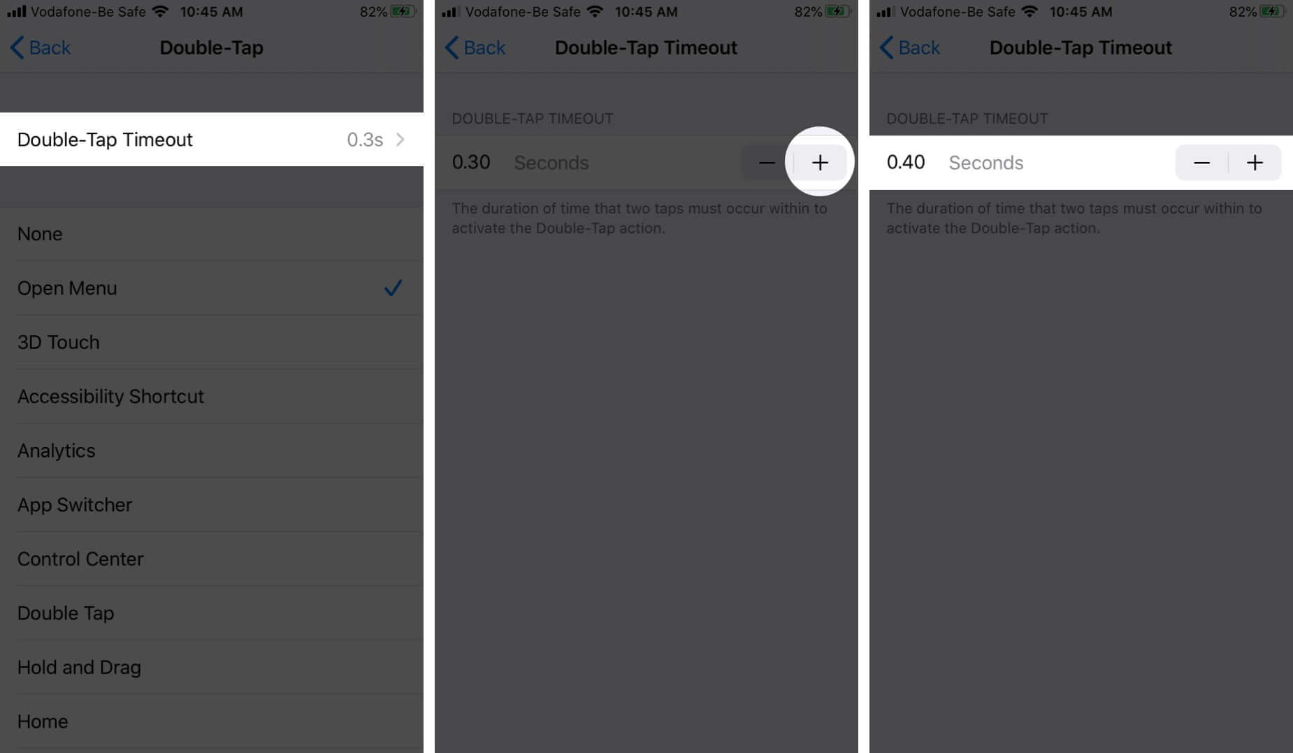 Edit Double Tap Timeout in AssistiveTouch on iPhone