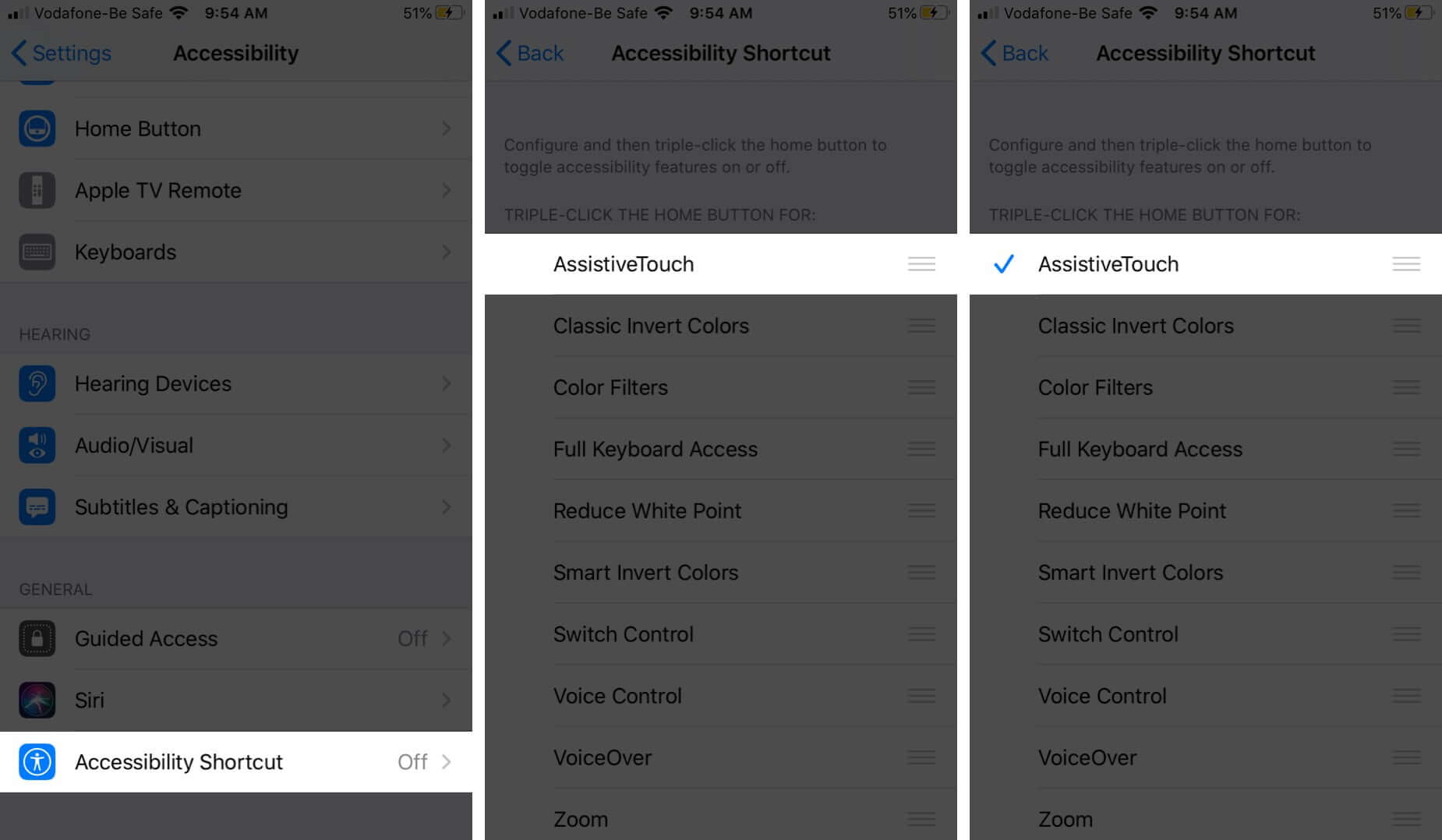 Enable AssistiveTouch Using Accessibility Shortcut