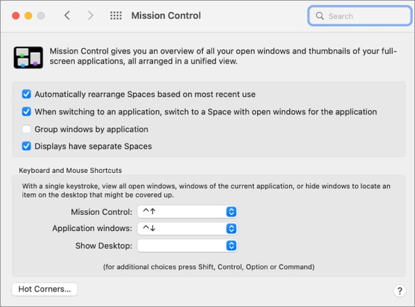 How to change Mission Control settings 