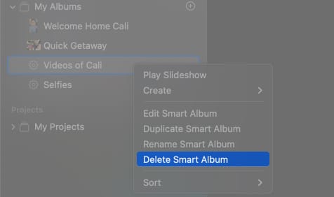 How to delete Smart Albums in Photos on Mac