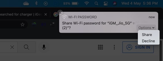 How to share a Wi-Fi password from Mac