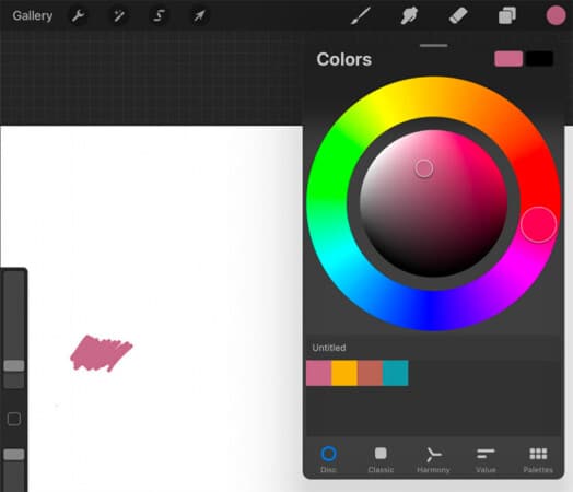 Pick a color from Procreat iPad app