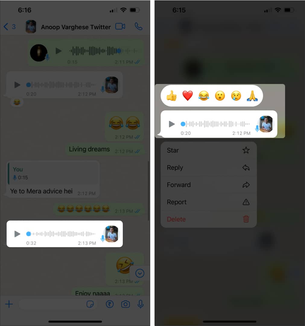 React to messages on WhatsApp from iPhone