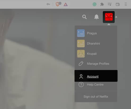 Select Account in Netflix from browser