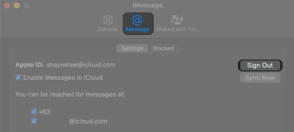 Sign out from Messages on Mac