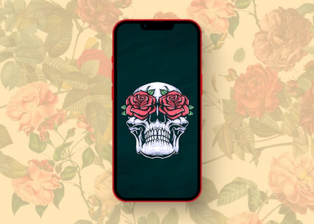 Skulls and roses wallpaper for iPhone