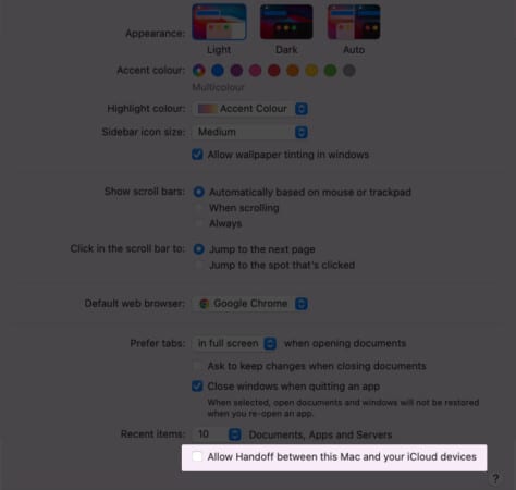 Turn off Handoff on Mac