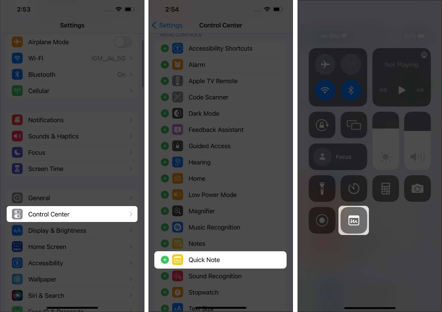 Add Quick Note to Control Centre in iOS 16