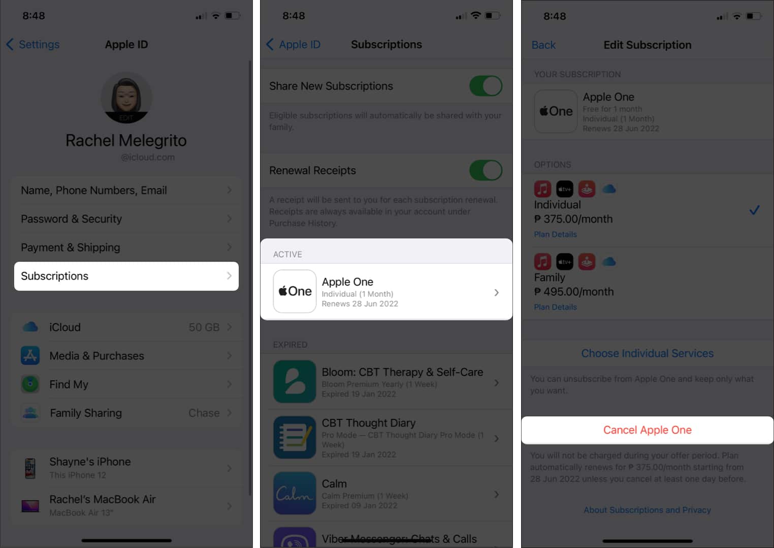 Cancel Apple subscriptions on your iPhone through Settings
