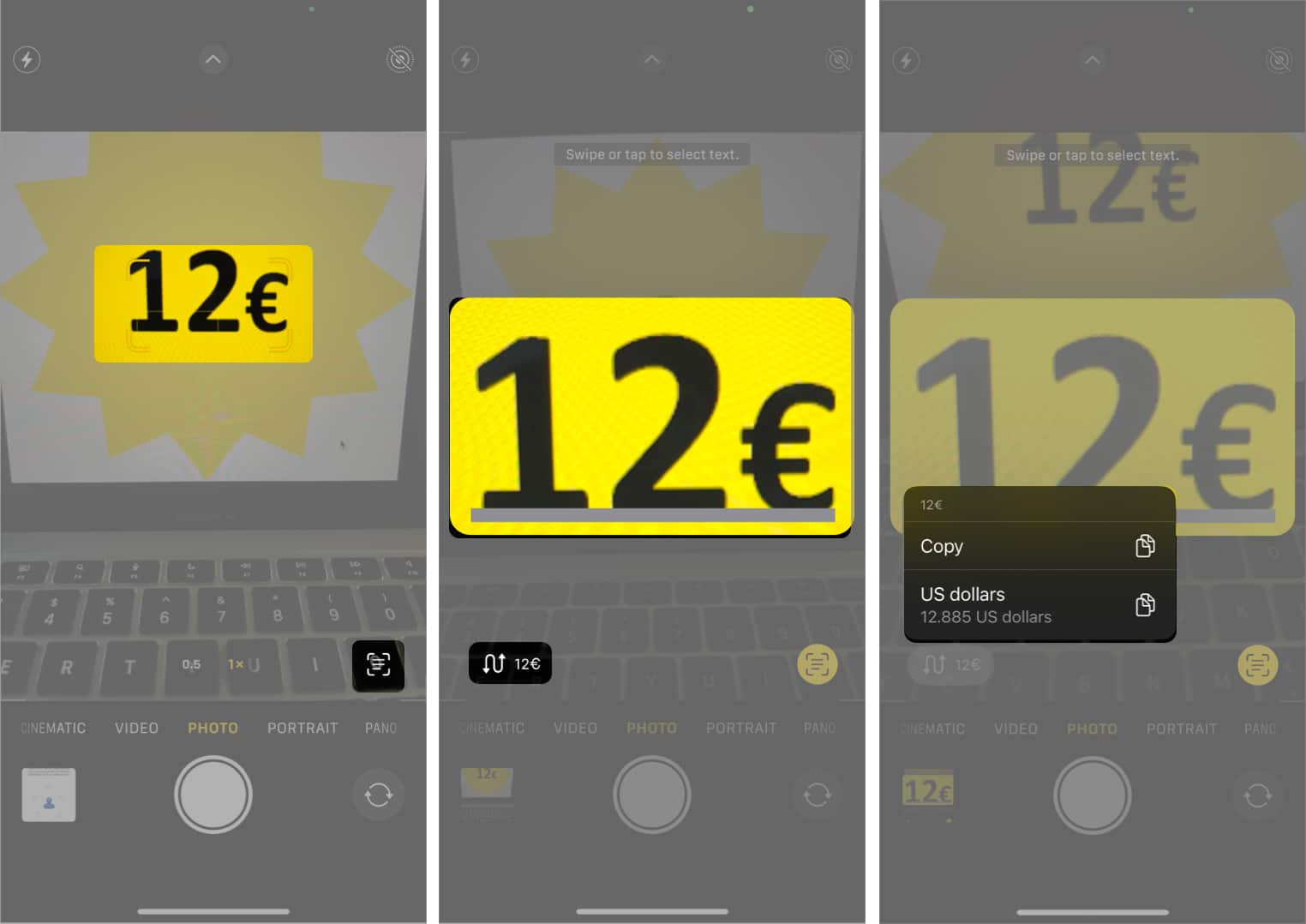Convert currency through the camera in iOS 16 on iPhone