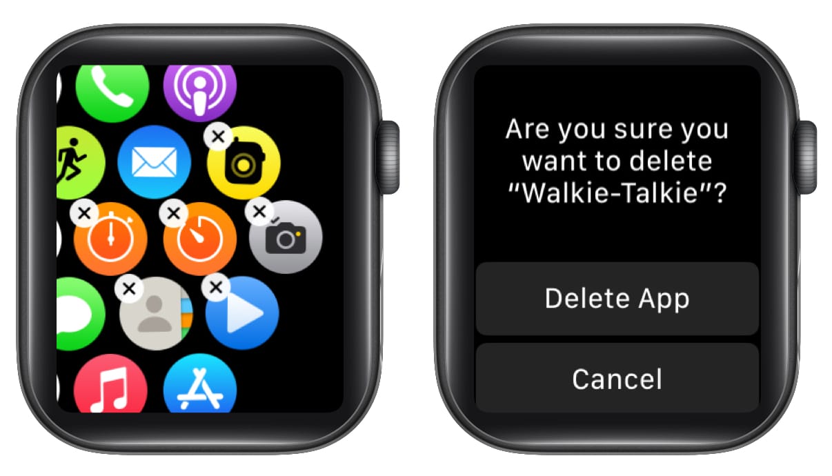 Delete Walkie-Talkie App using Grid view on Apple Watch