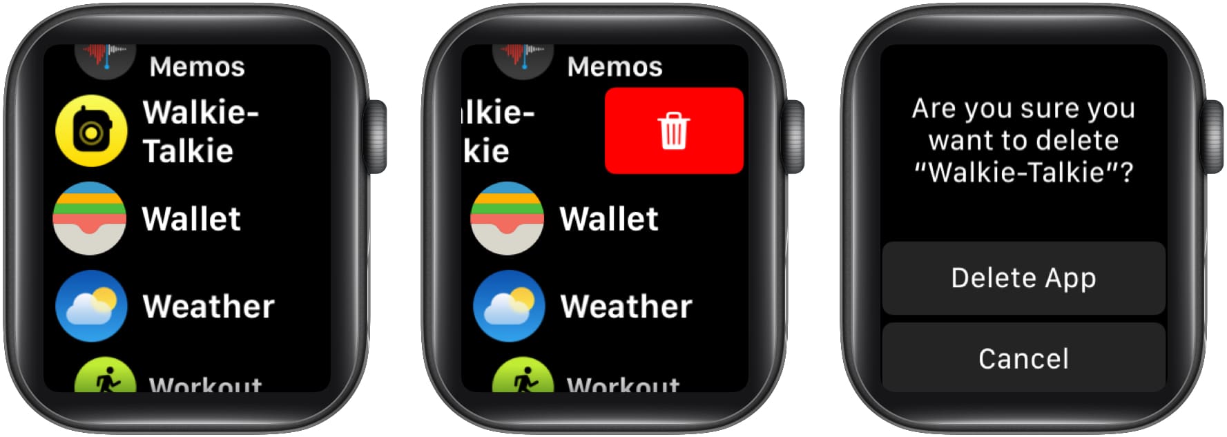 Delete Walkie-Talkie App using List view on Apple Watch
