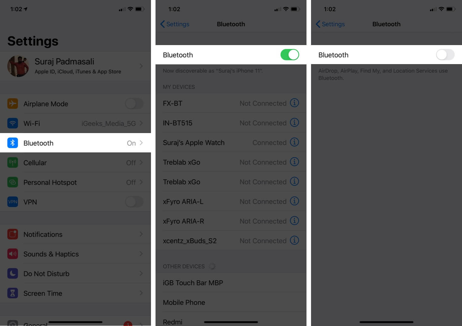 Disable Bluetooth on iPhone Pro