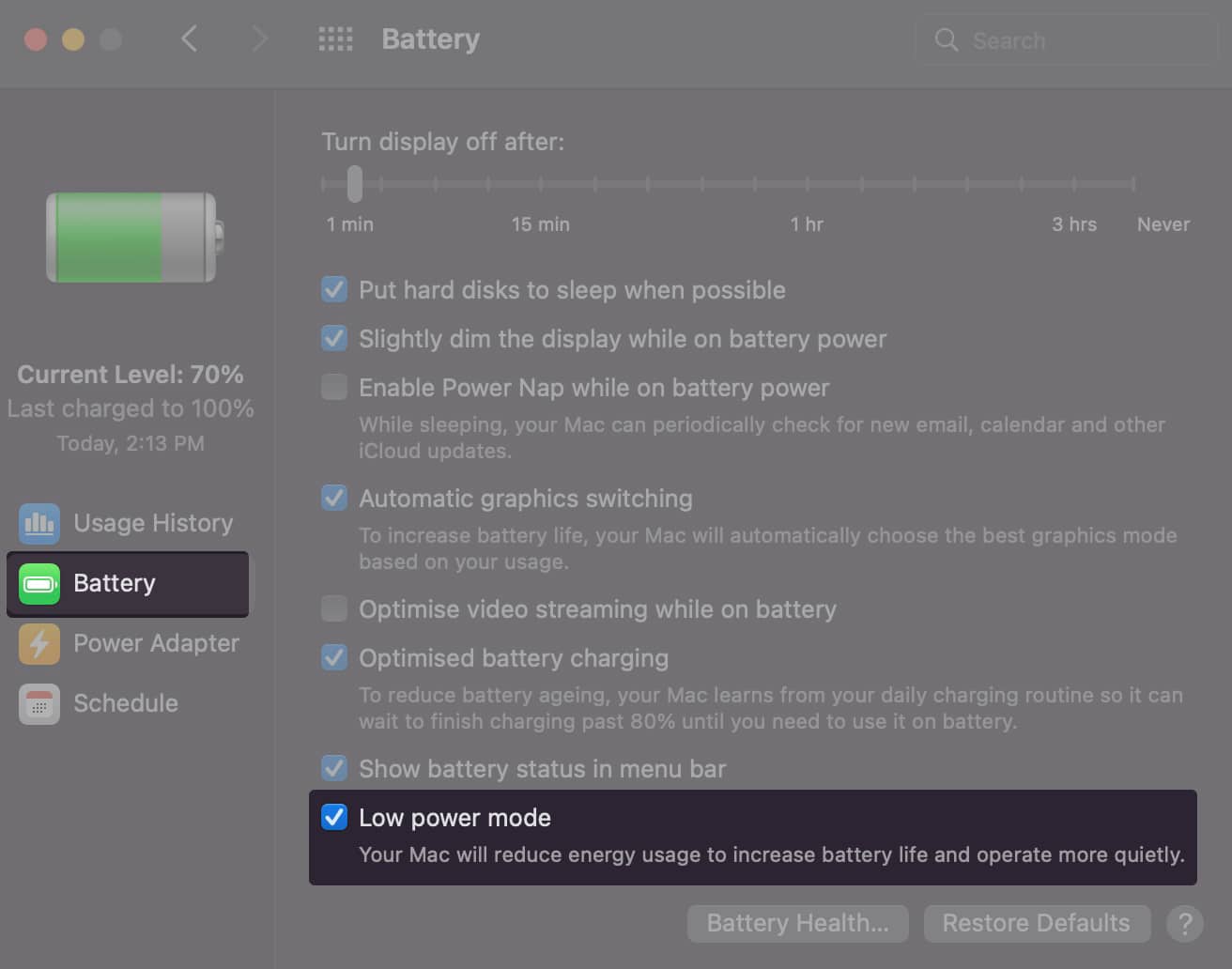 How to enable Low Power mode on Mac