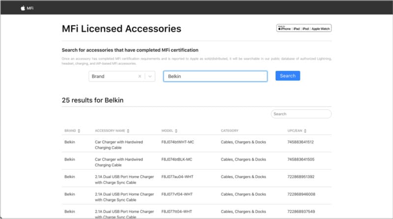 How to find a list of Apple MFi-certified accessories