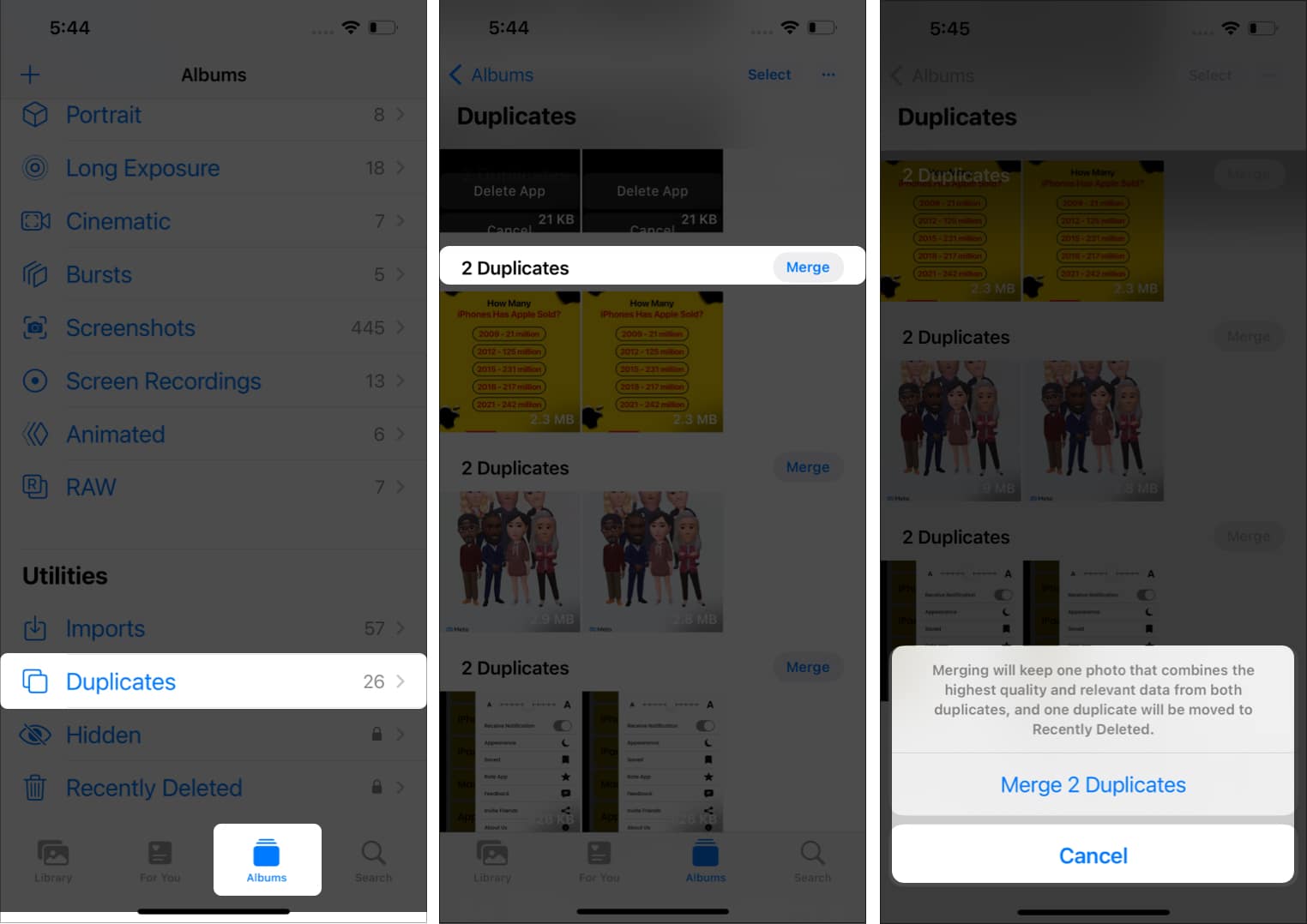 Merge Duplicate photos in iOS 16