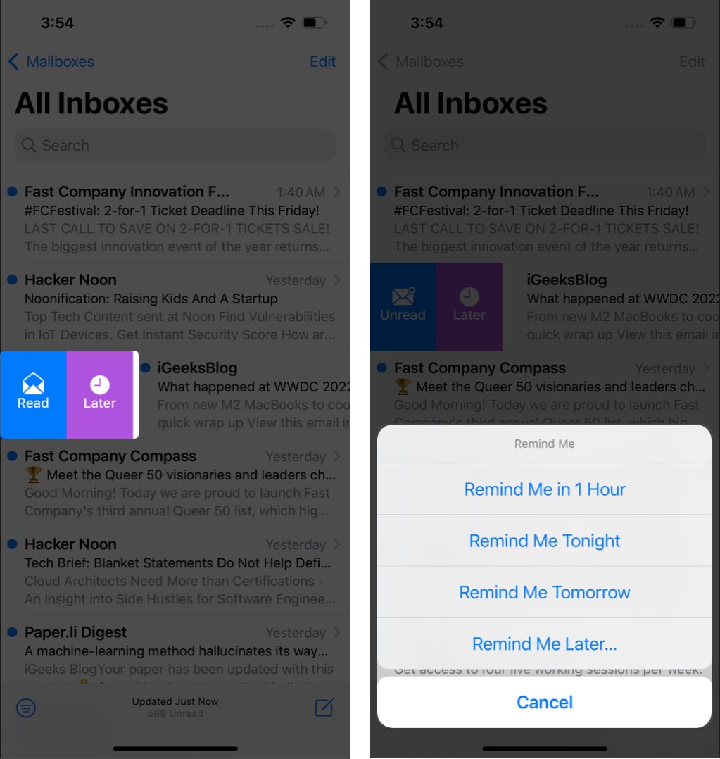 Remind later for mail iOS 16 on iPhone
