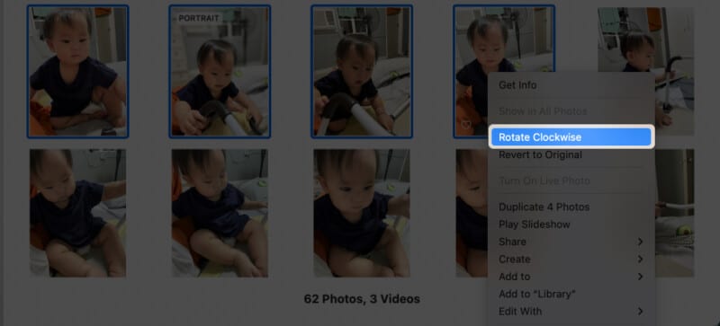 Rotate multiple images using Phots app on Mac