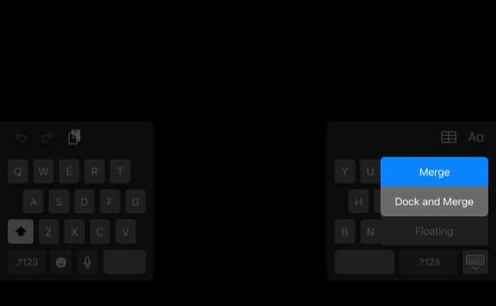 Split iPad keyboard using the keyboard key