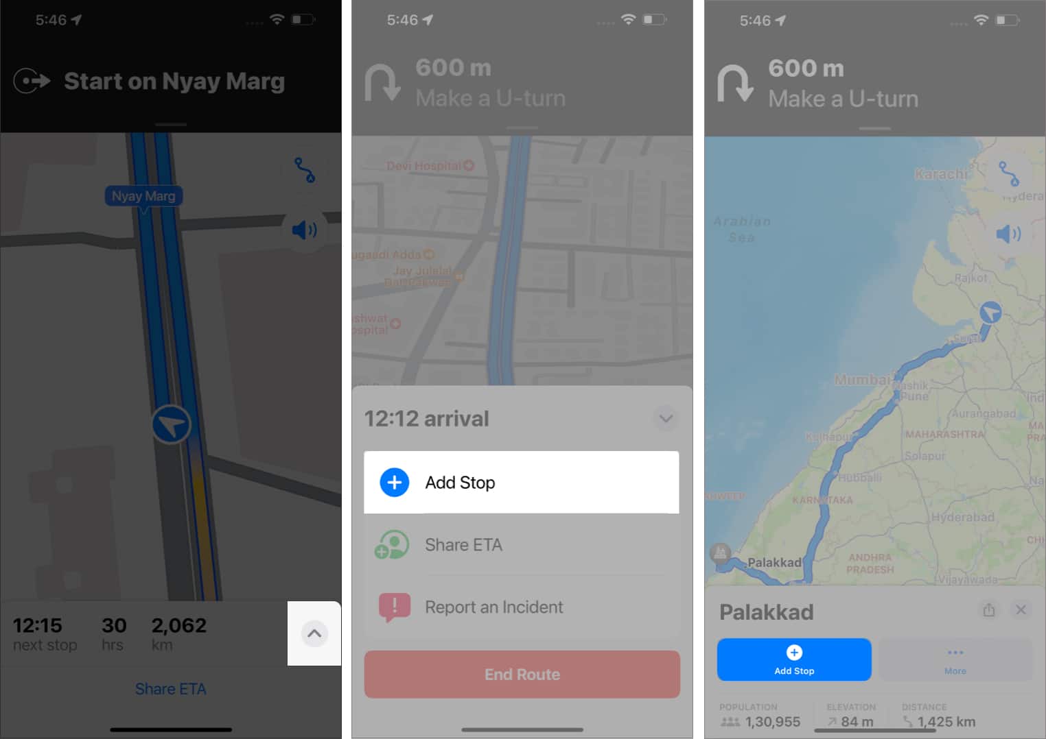 add multiple stops in maps in iPhone
