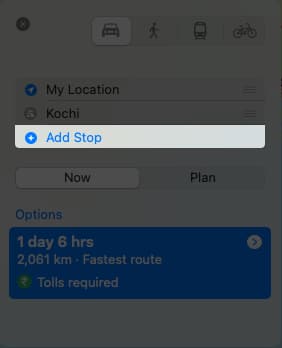 add stops on Maps on Mac