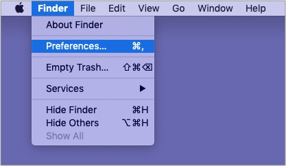 Click Finder from top menu bar and choose Finder Preferences