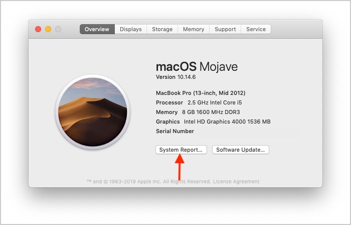 Click System Report on Mac