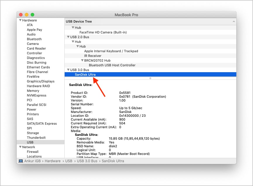 Click USB under Hardware and look for external drive