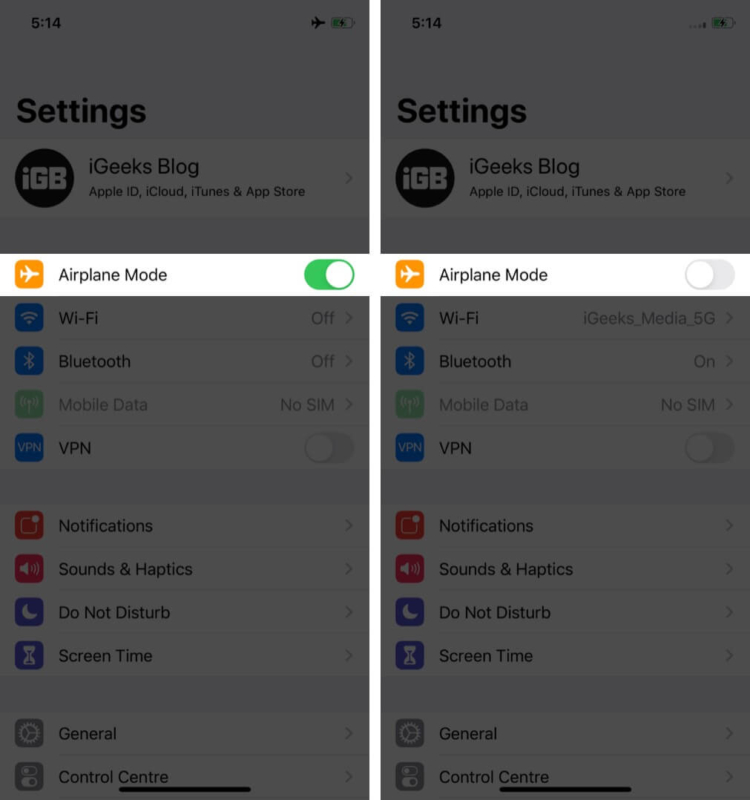 enable and disable airplane mode on iphone