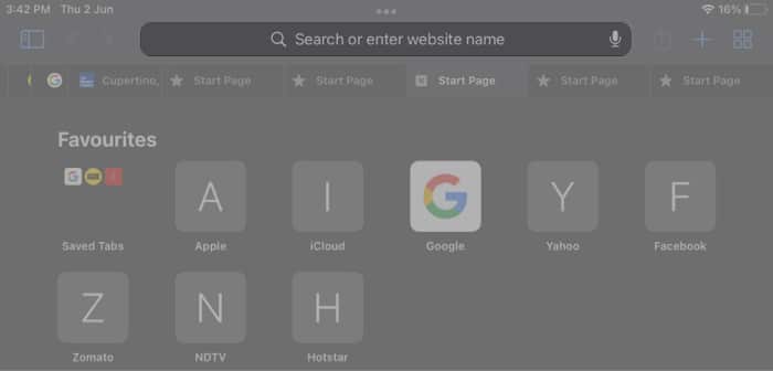 tap and hold address bar