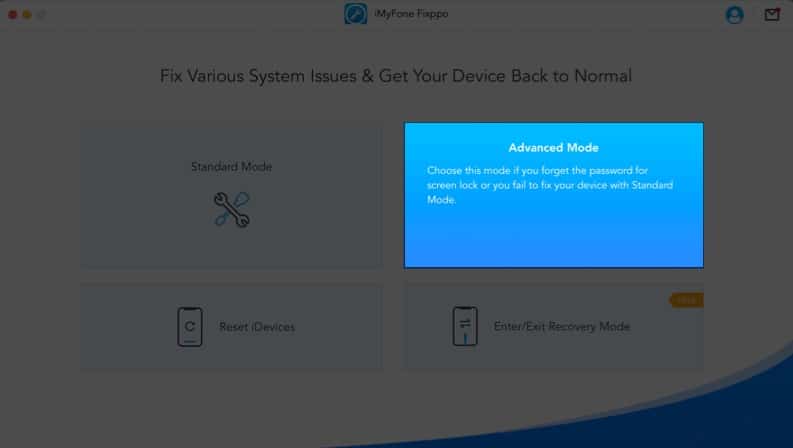 Recovering iPhone using Advanced Mode on iMyFone