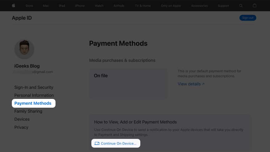 Click the Payments Method on Mac
