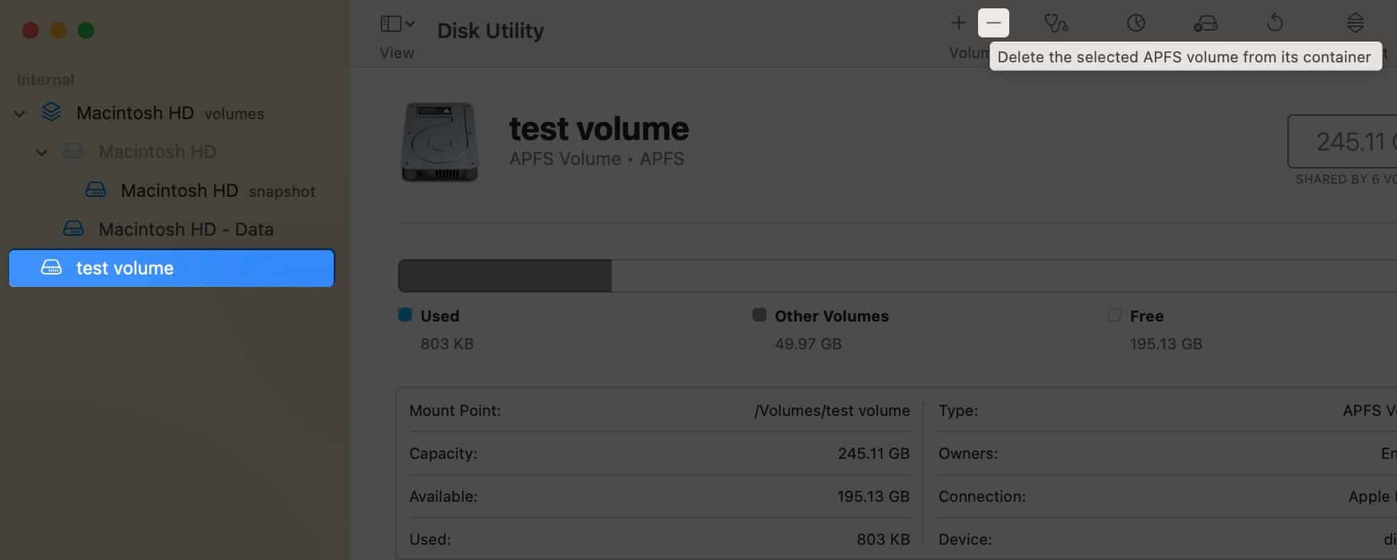 Deleting an APFS Volume on a MacBook